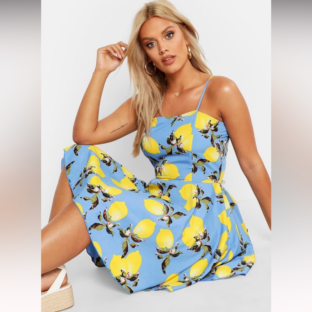 PLUS LEMON PRINTED STRAPPY SKATER DRESS, brand new, size 20